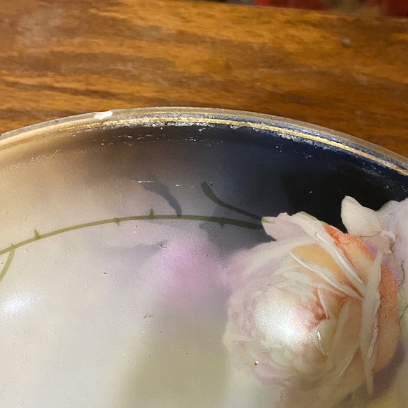 Royal Rudolstadt Prussia Gold Trim Footed Porcelain Bowl Roses Antique 8.5” - Picture 11 of 12